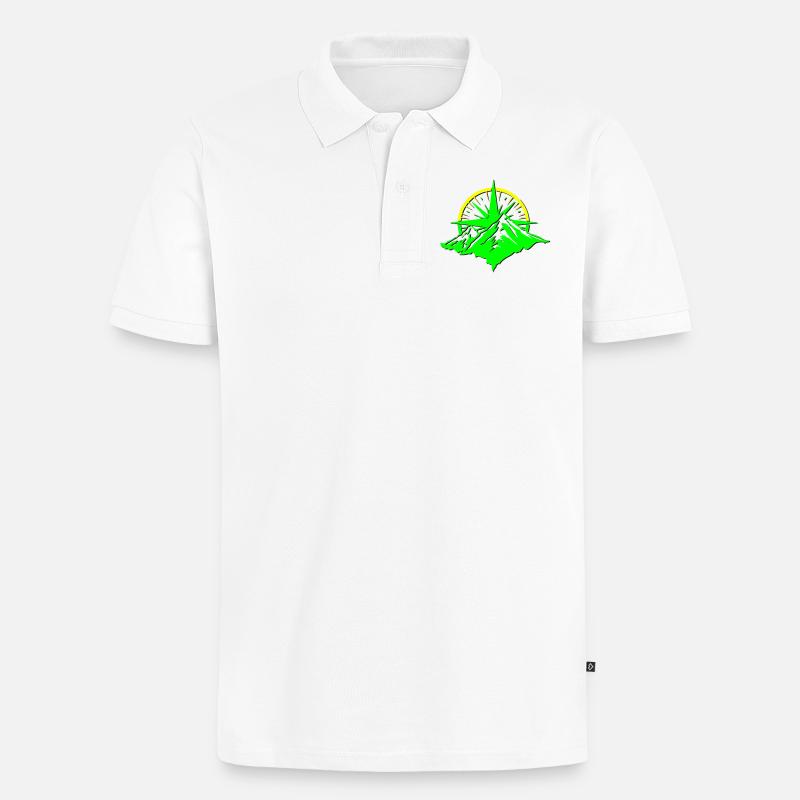 Compass With Mountain Silhouette - Männer Premium Bio Polo Shirt - Weiß