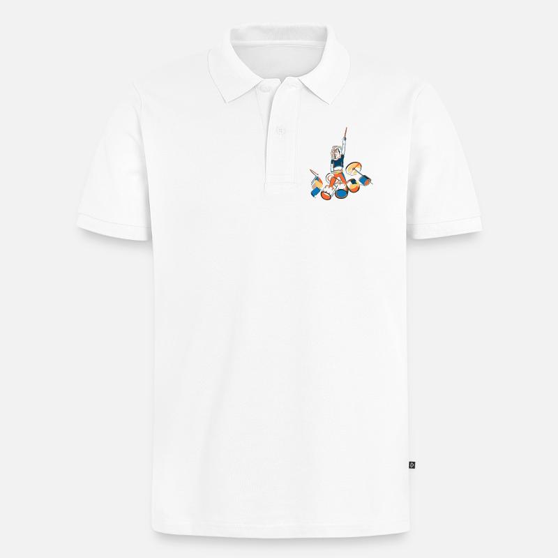 Drummer Kraftpose mit Trommeln - Männer Premium Bio Polo Shirt - Weiß