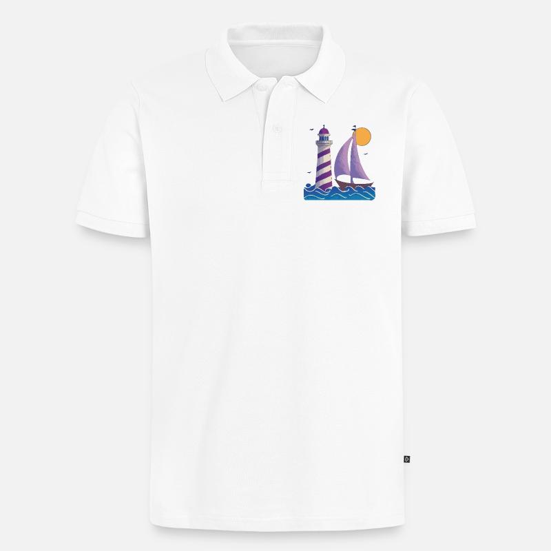 Leuchtturm mit Boot - Männer Premium Bio Polo Shirt - Weiß