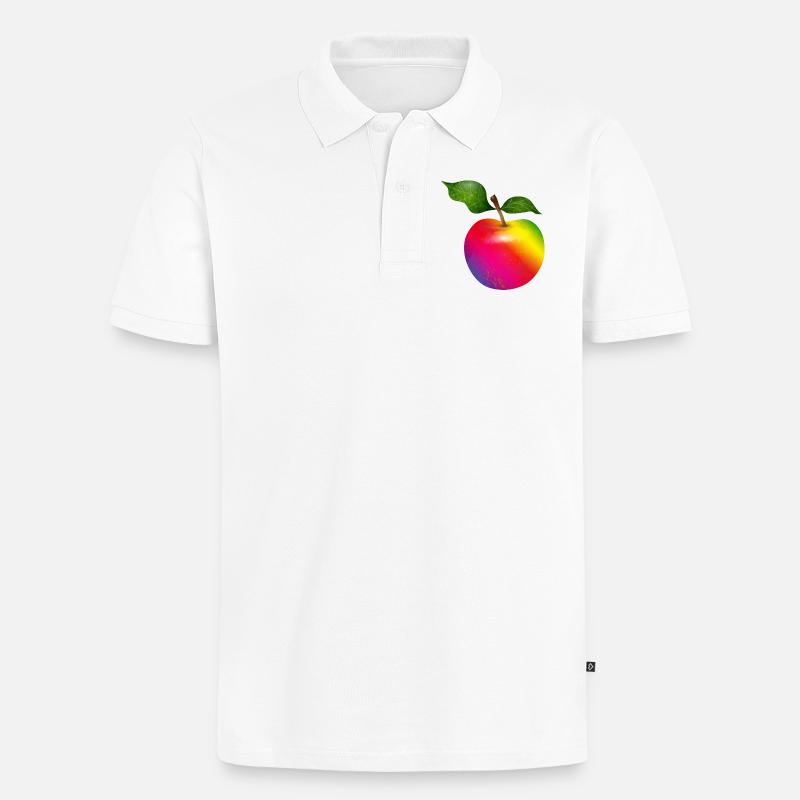 Bunter Regenbogen-Apfel mit Blättern Illustration - Männer Premium Bio Polo Shirt - Weiß