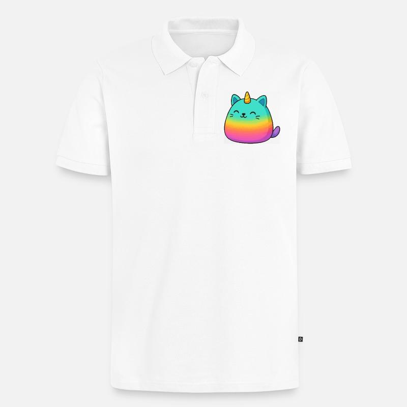 Rosa Regenbogen Einhorn Katze - Männer Premium Bio Polo Shirt - Weiß