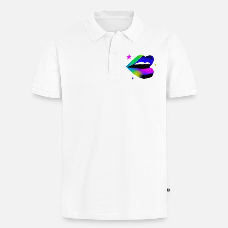 Regenbogen Lippe Graffiti Pop Art - Männer Premium Bio Polo Shirt - Weiß