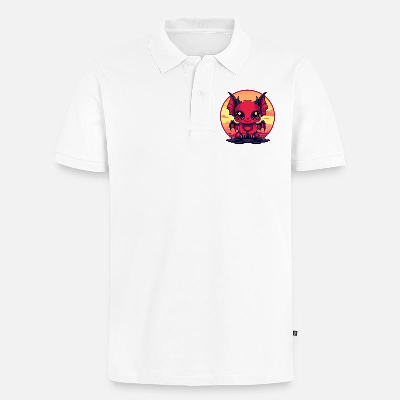 Roter Dämonen-Kobold am Abend - Männer Premium Bio Polo Shirt - Weiß