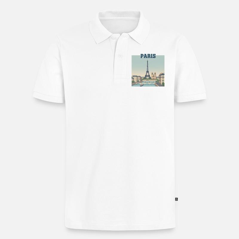 Pariser Skyline-Eiffeldruck - Männer Premium Bio Polo Shirt - Weiß