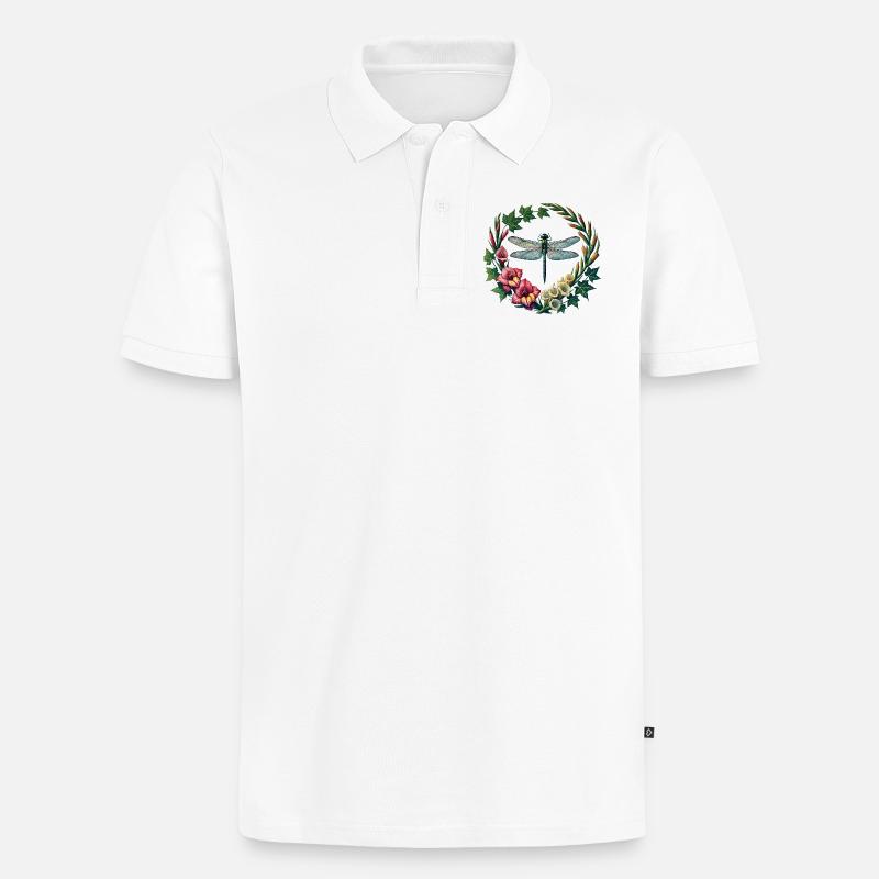 Libellen-Blumenkranzrahmen - Männer Premium Bio Polo Shirt - Weiß
