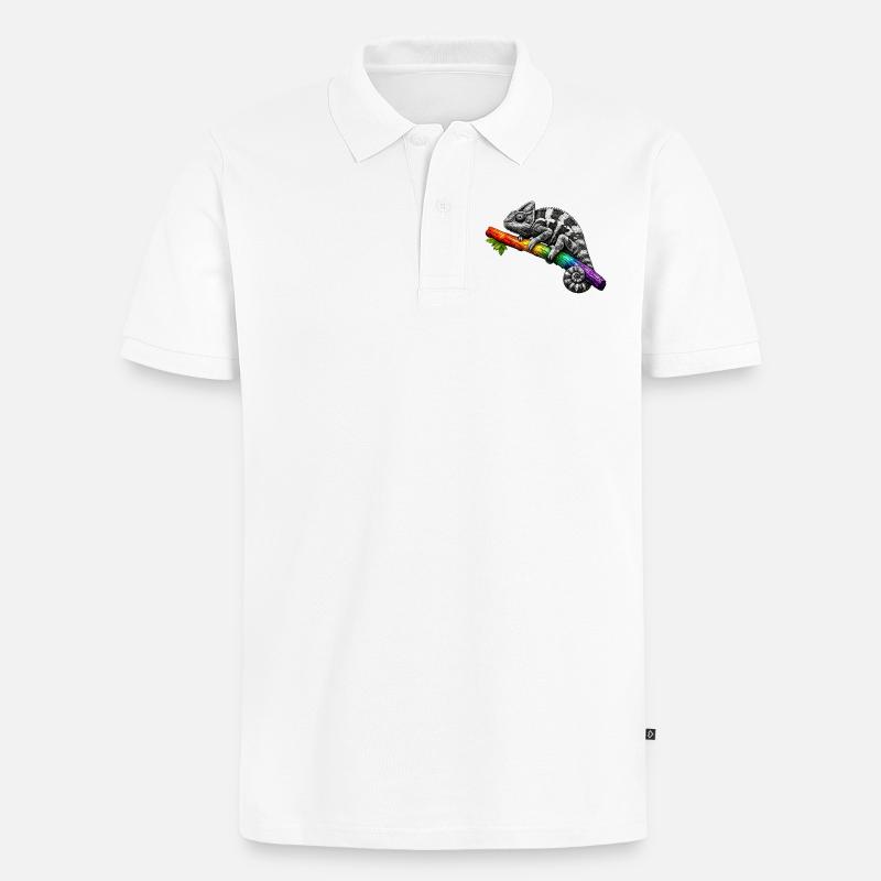 Regenbogen Chamäleon auf Ast - Männer Premium Bio Polo Shirt - Weiß