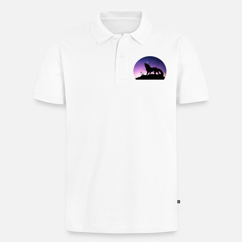 Die Reise eines Sternenwolfs - Silouhette Nocturne - Männer Premium Bio Polo Shirt - Weiß