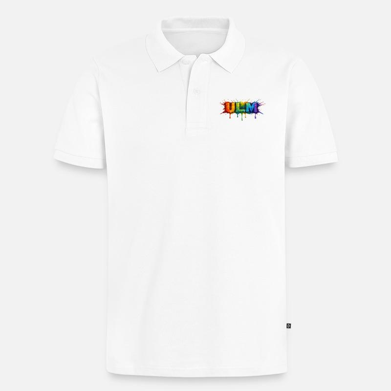Regenbogenfarben ULM Schriftzug - Männer Premium Bio Polo Shirt - Weiß
