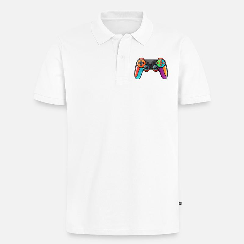 Gamepad Controller Farben Bunt - Männer Premium Bio Polo Shirt - Weiß