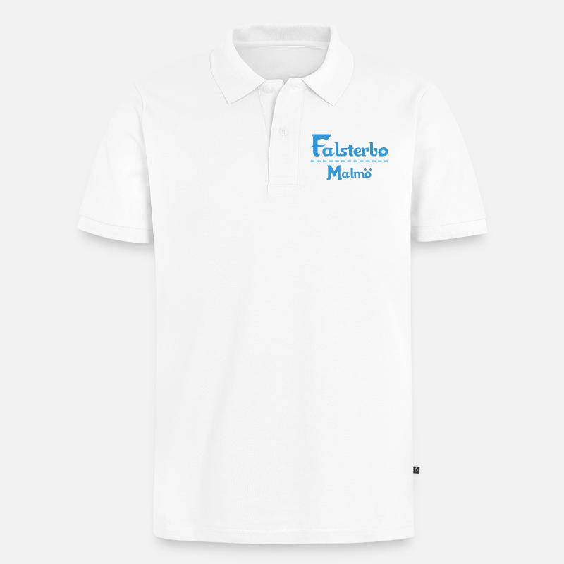 Centrum Malmö – Blue Text Design - Männer Premium Bio Polo Shirt - Weiß