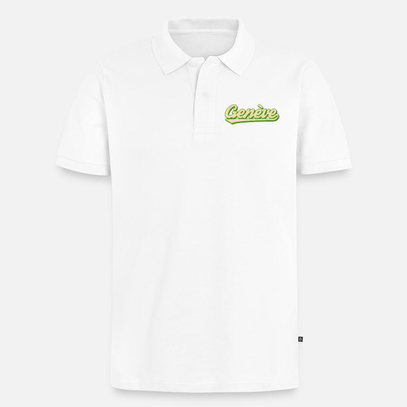 Genève Retro Script Limette - Männer Premium Bio Polo Shirt - Weiß