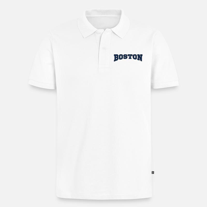 Boston Blockschrift Logo - Männer Premium Bio Polo Shirt - Weiß