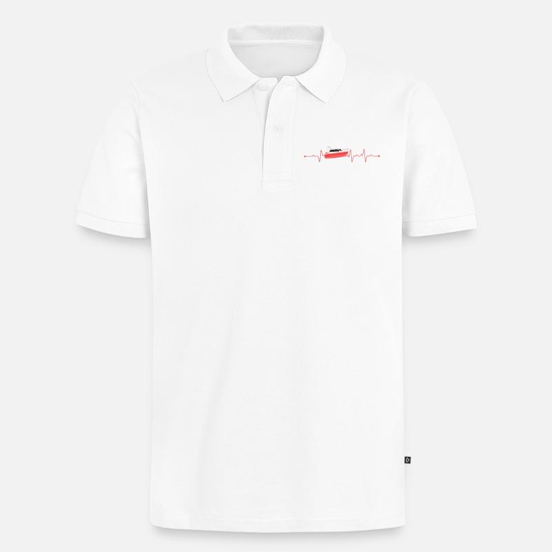 Herzschlag Boot Motorboot - Männer Premium Bio Polo Shirt - Weiß