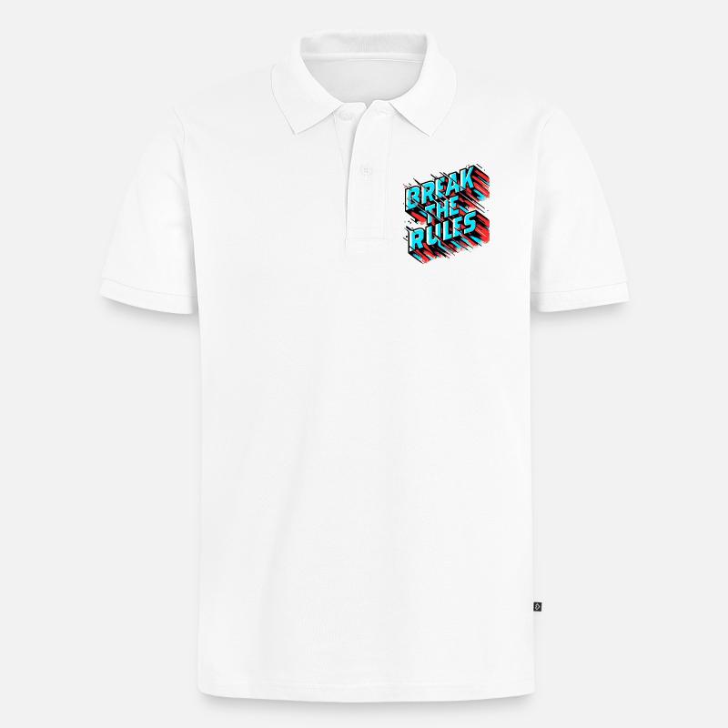 Break the Rules – Glitch Effect - Männer Premium Bio Polo Shirt - Weiß
