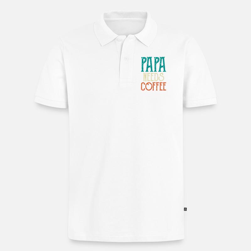 Papa Needs Coffee - Männer Premium Bio Polo Shirt - Weiß