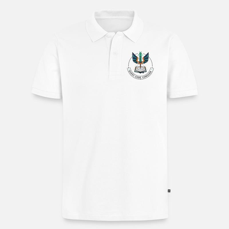 Quest. Code. Conquer Emblem - Men's Premium Organic Polo Shirt - white