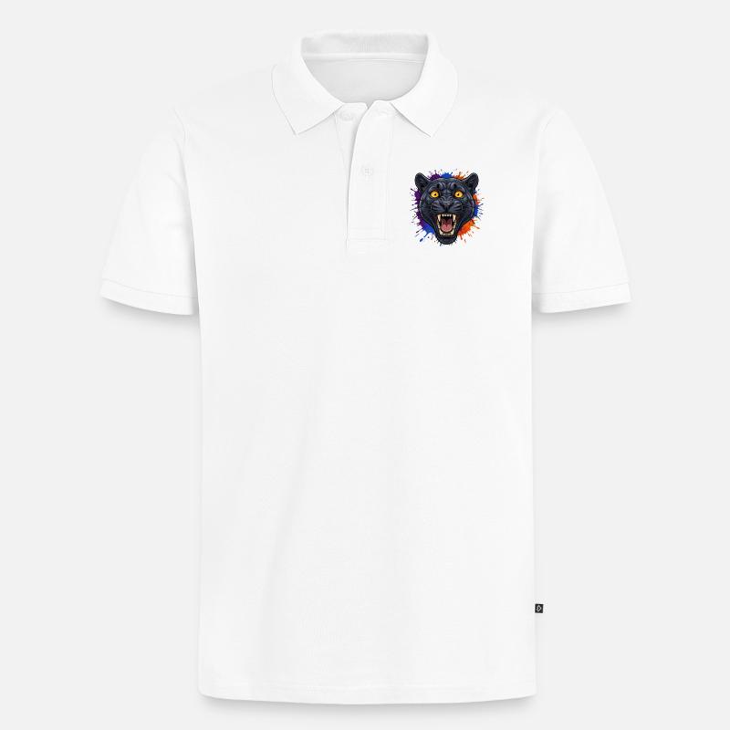 Schwarzer Pantherkopf mit Farbklecks - Männer Premium Bio Polo Shirt - Weiß
