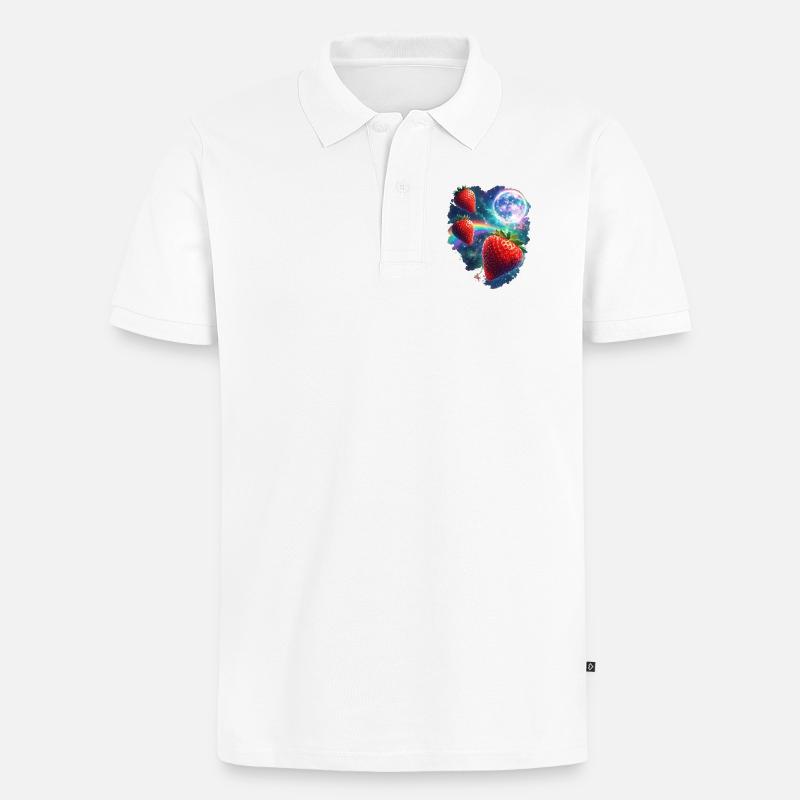 Kosmische Erdbeeren im Sternenlicht - Männer Premium Bio Polo Shirt - Weiß