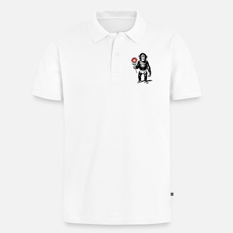 Affe mit Blume Valentinsgeschenk - Männer Premium Bio Polo Shirt - Weiß