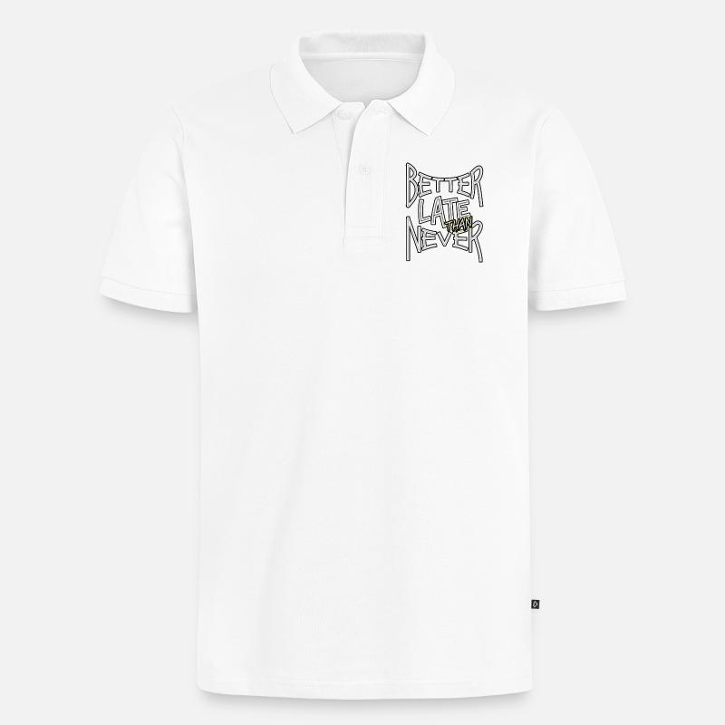 BetterLateThanNever_TextOnly - Männer Premium Bio Polo Shirt - Weiß