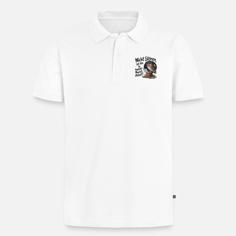 Eule auf Nachtschicht – Kaffee first! - Männer Premium Bio Polo Shirt - Weiß