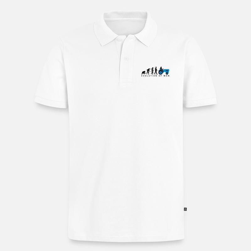 evolution_bauer_mit_traktor_032013_a_2c - Männer Premium Bio Polo Shirt - Weiß