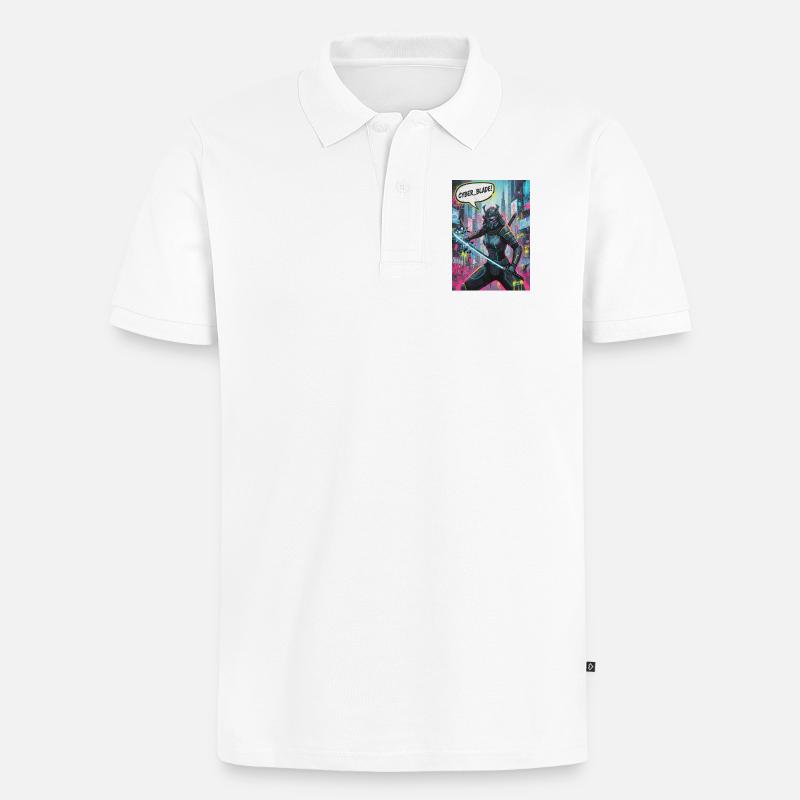 Cyber Samurai Neon Graffiti - Männer Premium Bio Polo Shirt - Weiß