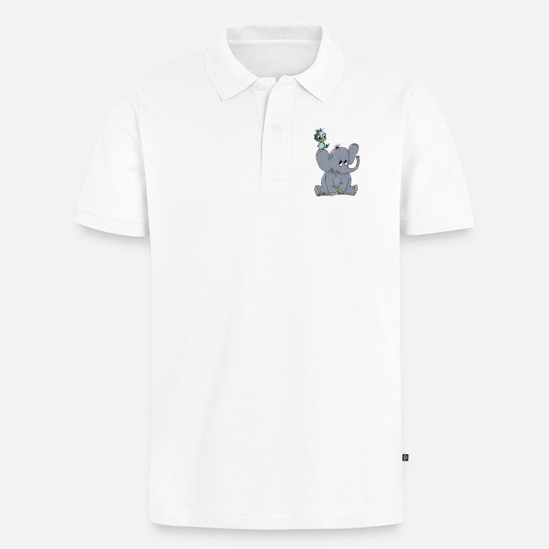 Elefant_mit_Vogel - Männer Premium Bio Polo Shirt - Weiß