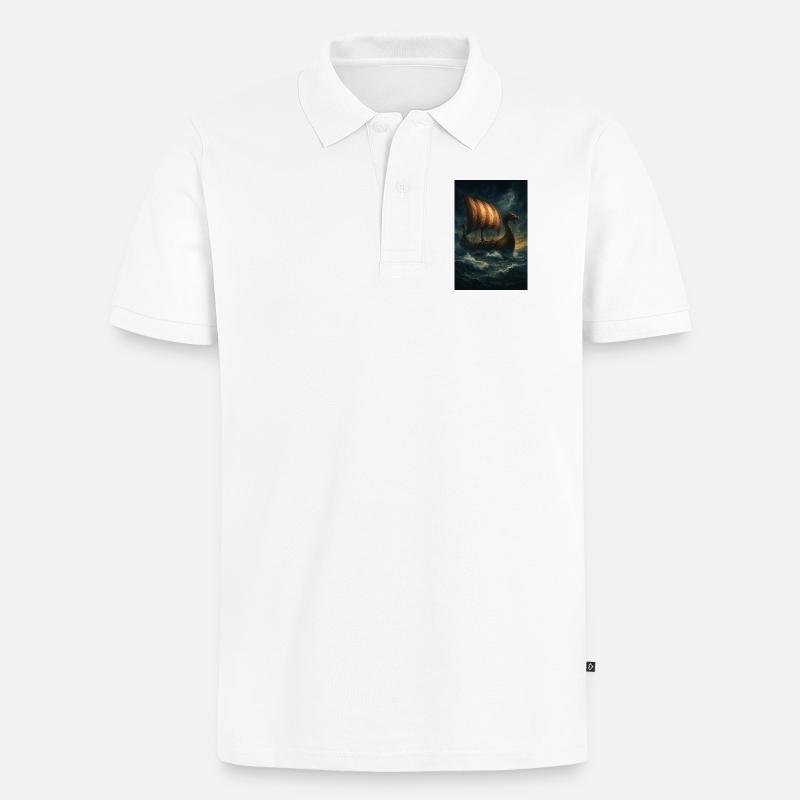 Wikinger-Schiff im Sturm - Männer Premium Bio Polo Shirt - Weiß