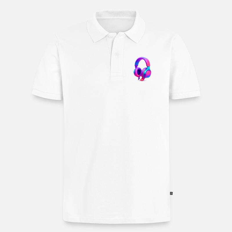 Neon Gradient Kopfhörer - Männer Premium Bio Polo Shirt - Weiß