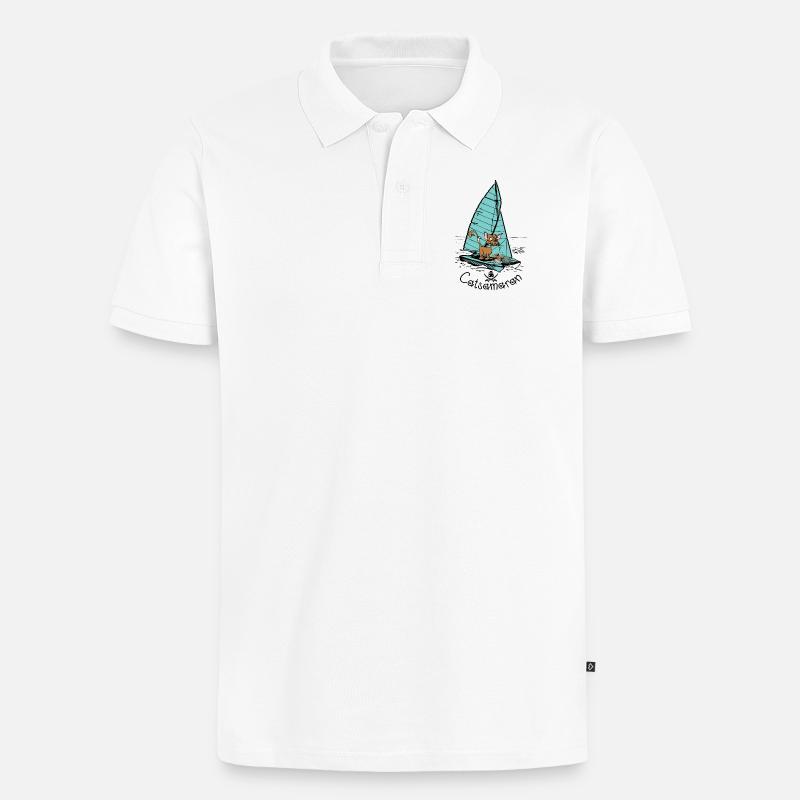 Katzamaran Katzen Boot - Männer Premium Bio Polo Shirt - Weiß