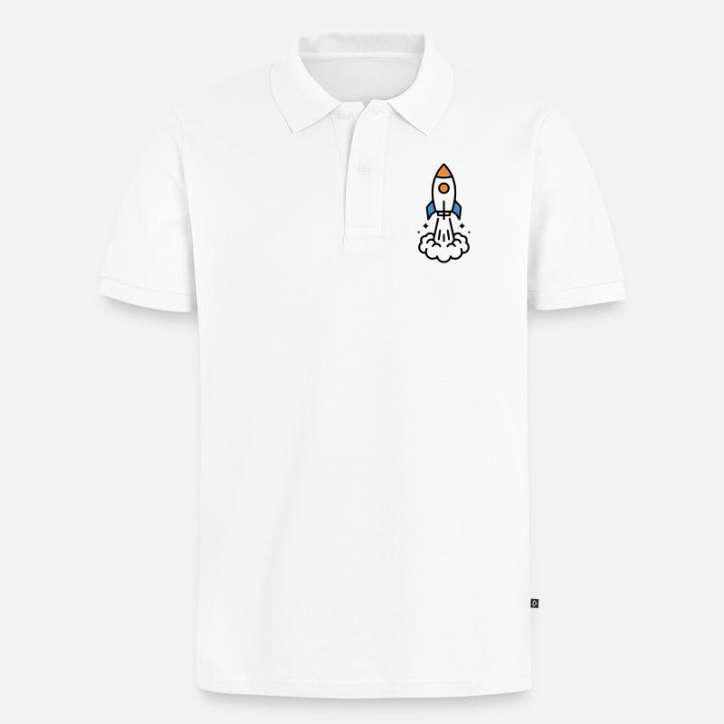 Rakete Start Weltraum Comic - Männer Premium Bio Polo Shirt - Weiß