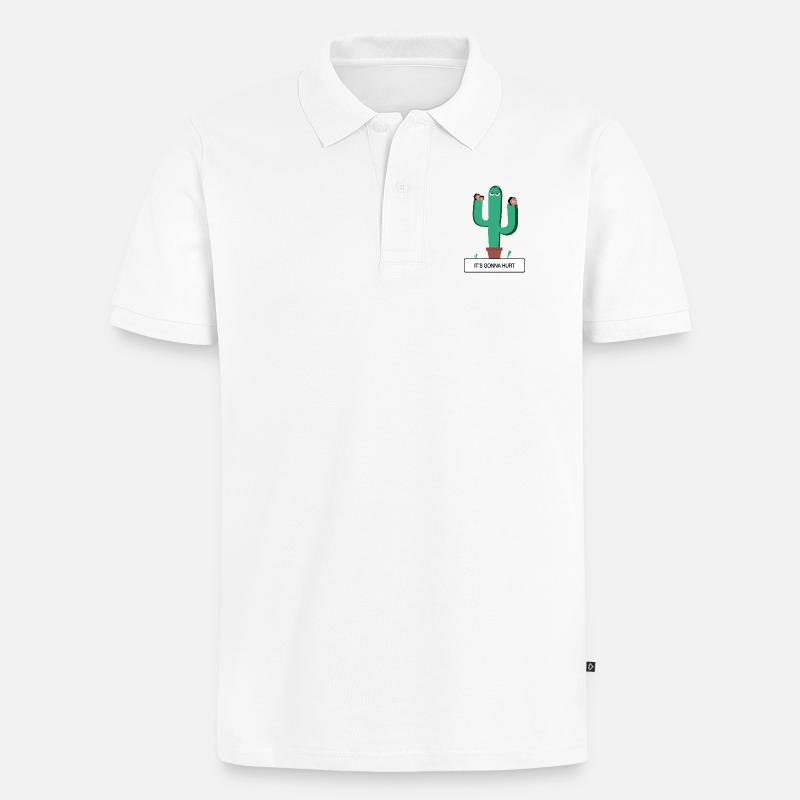 CACTUS - „Es wird weh tun“ - Männer Premium Bio Polo Shirt - Weiß
