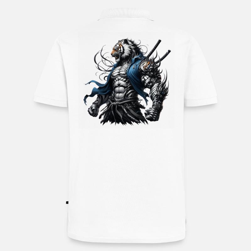 Samurai-Tiger - Männer Premium Bio Polo Shirt - Weiß