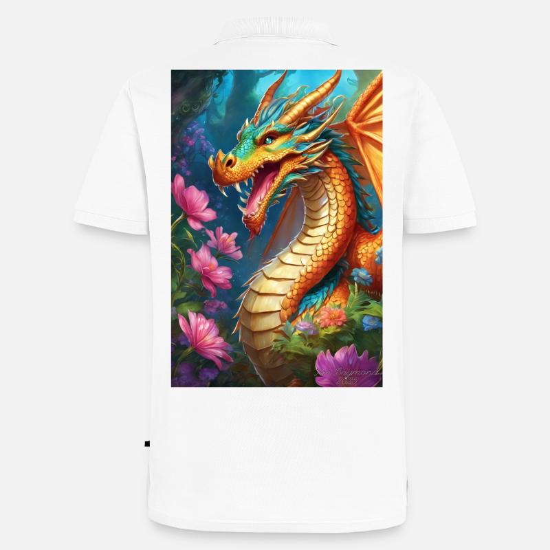 Glutdrache im blühenden Wald - Männer Premium Bio Polo Shirt - Weiß