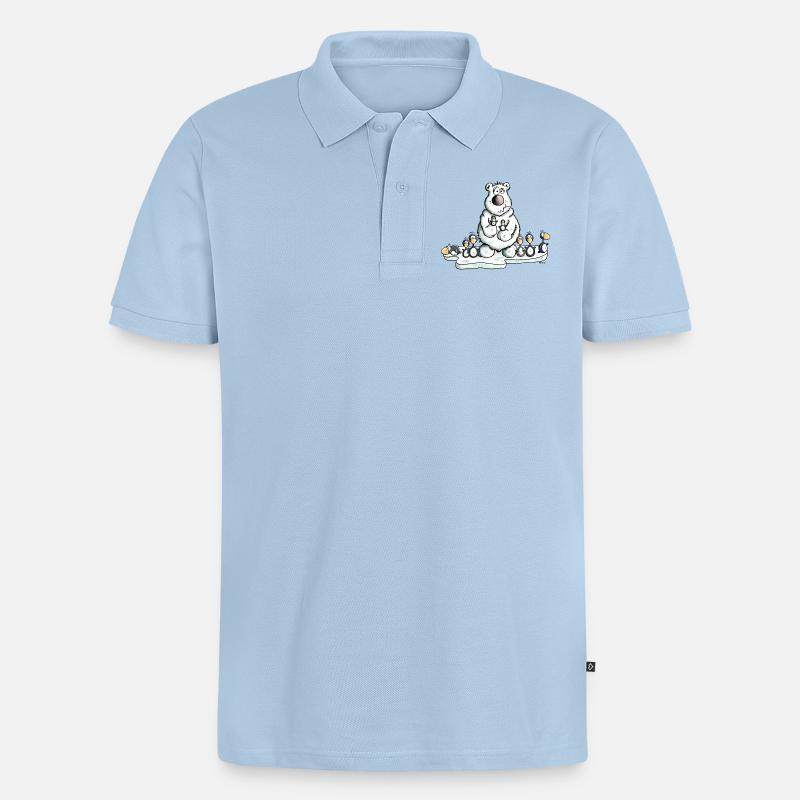 Eisbär mit Pinguinen - Männer Premium Bio Polo Shirt - Hellblau