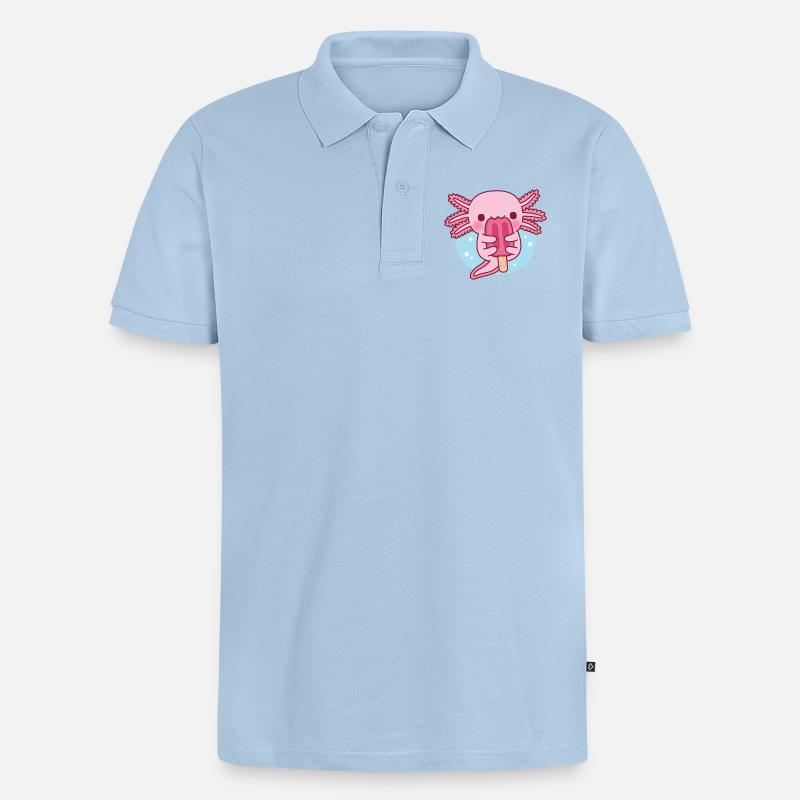 Mignon Axolotl mangeant de la glace - Polo bio Premium Homme - bleu clair