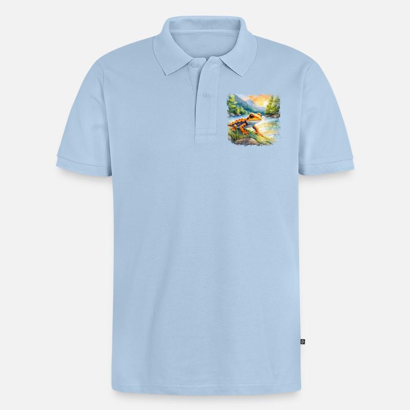 Niedlicher junger Feuersalamander - Männer Premium Bio Polo Shirt - Hellblau