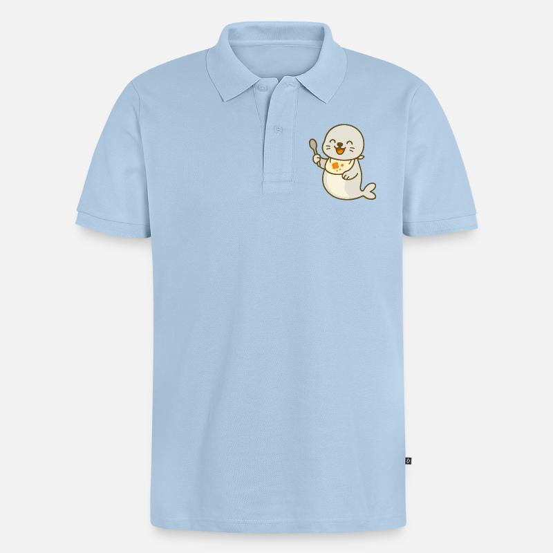 Alimentation avec le bébé phoque - Polo bio Premium Homme - bleu clair