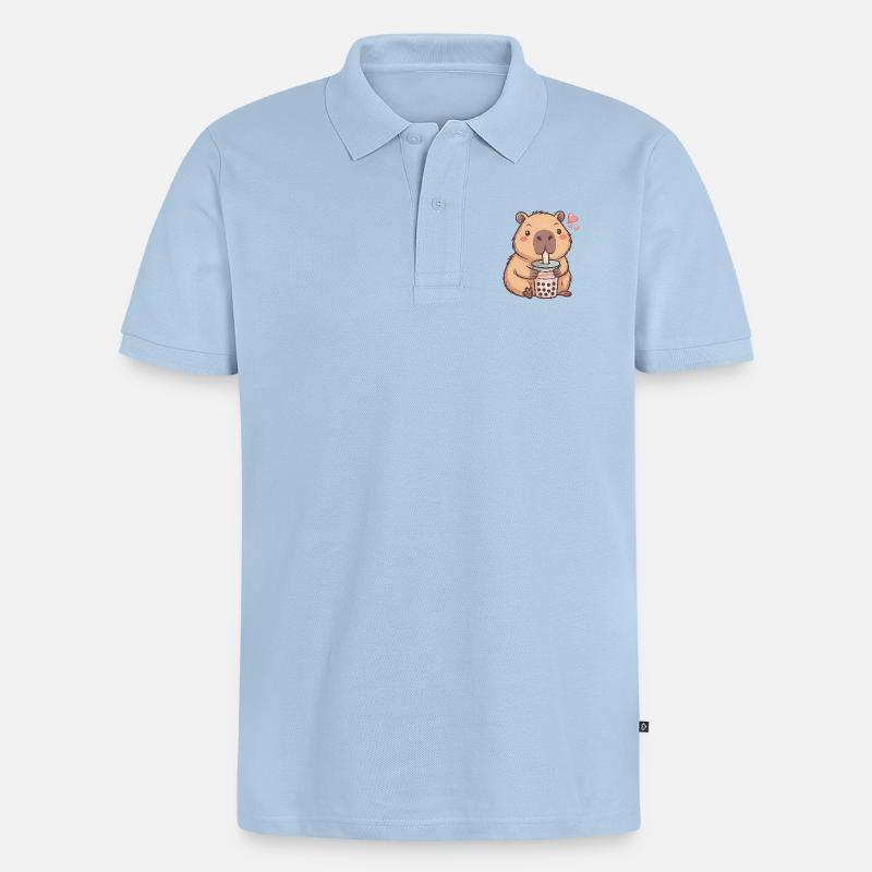 Biber Bubble Tee Charme - Männer Premium Bio Polo Shirt - Hellblau