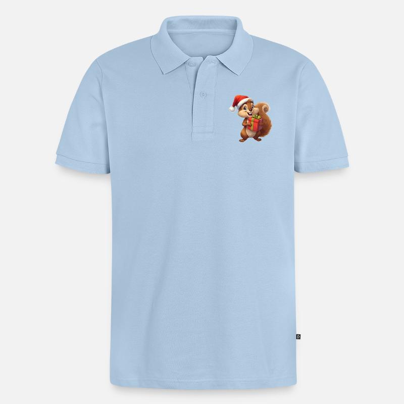 Weihnachts-Eichhörnchen mit Geschenk - Männer Premium Bio Polo Shirt - Hellblau