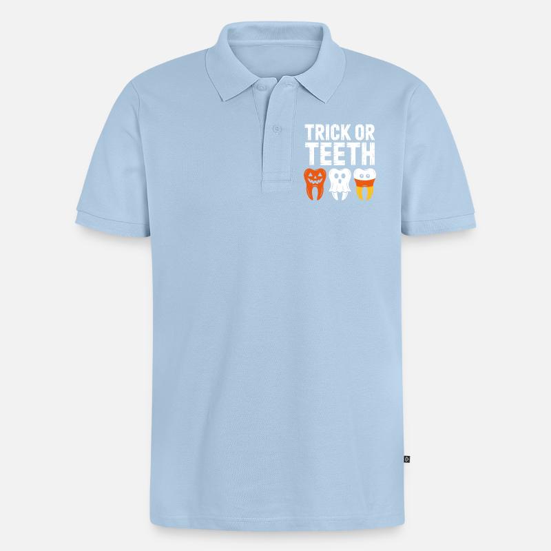 Trick oder Teeth Halloween-T-Shirt - Männer Premium Bio Polo Shirt - Hellblau