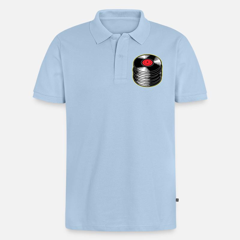 Stack d’albums vinyles - Polo bio Premium Homme - bleu clair