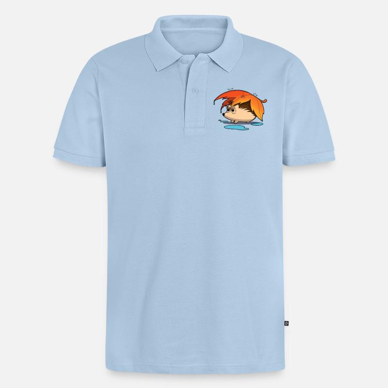 Hérisson sous parapluie feuillu - Polo bio Premium Homme - bleu clair
