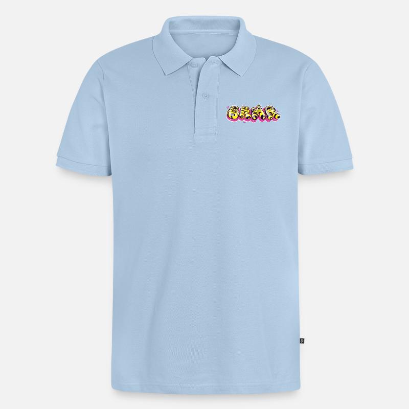 Farbenfrohes Textdesign im Graffiti-Stil - Männer Premium Bio Polo Shirt - Hellblau