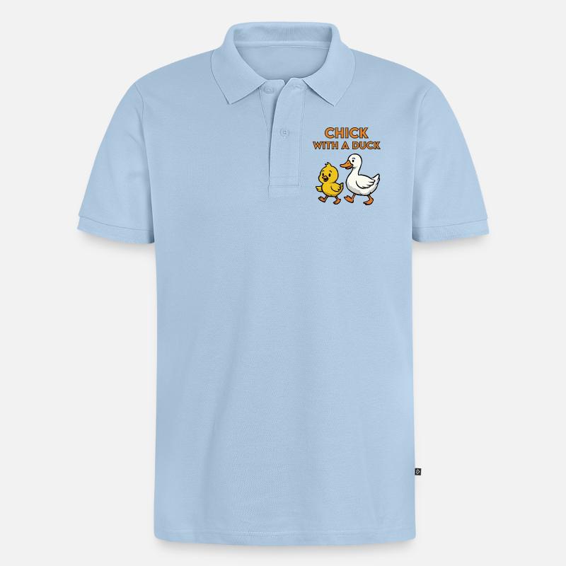 Küken mit einer Ente - Männer Premium Bio Polo Shirt - Hellblau