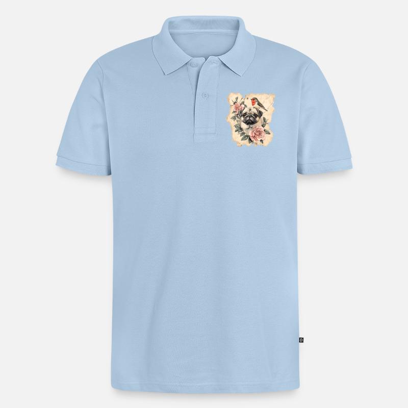 Mops und Vogel - Männer Premium Bio Polo Shirt - Hellblau