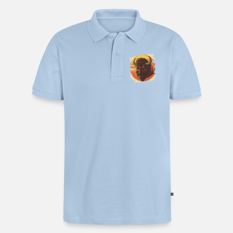 Bison Retro - Männer Premium Bio Polo Shirt - Hellblau