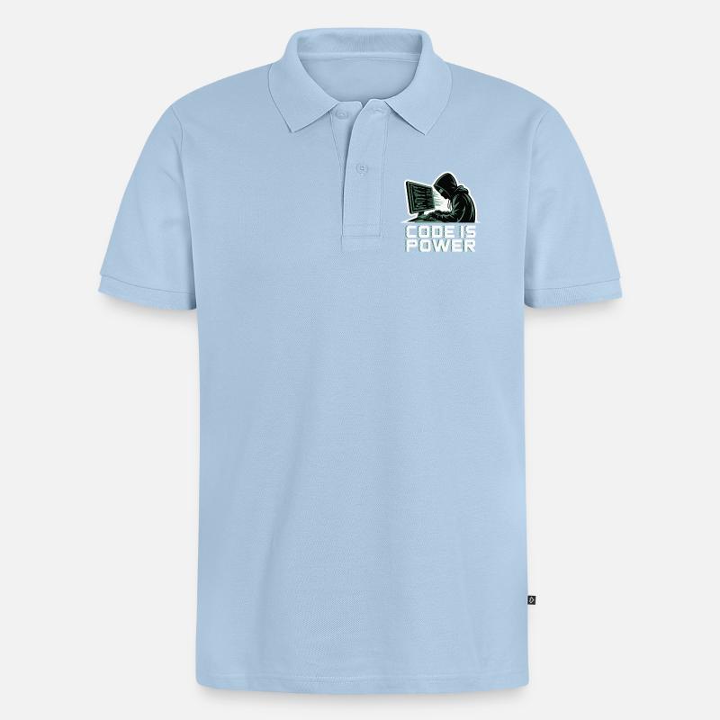Cyber Hacker Code Unendliches Design - Männer Premium Bio Polo Shirt - Hellblau