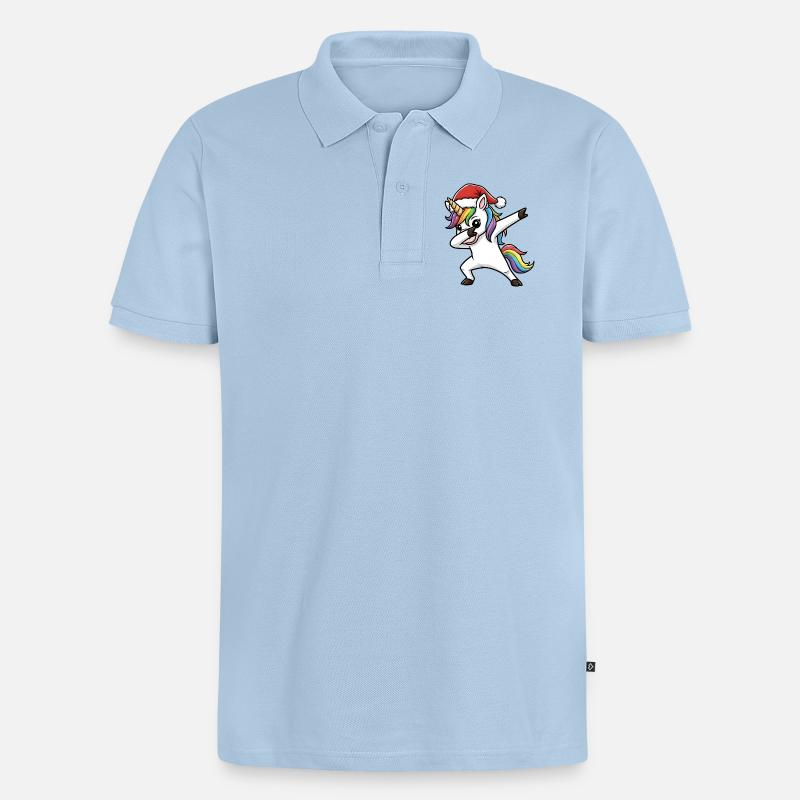 Weihnachts Einhorn Dab - Männer Premium Bio Polo Shirt - Hellblau